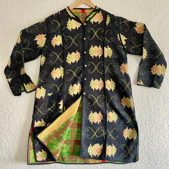 Evelyn Clair Jaipur Reversible Kantha Jacket Coat 1 of a kind Handmade Boho - Picture 2 of 14